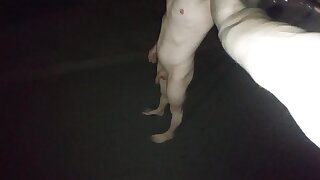 Tiny beef whistle boy walking naked on the street almost caught