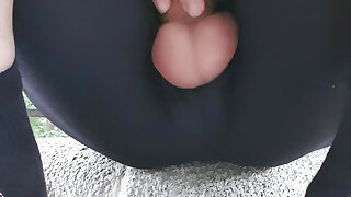 Korean boy masturbating in the park on a rainy day