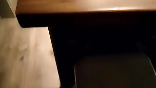 Diminutive Penis Comes on Bar Tabouret in Condom