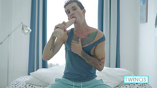 Tatted Cutie Noah A Takes A Big Fat Dildo Up His Wet Ass!